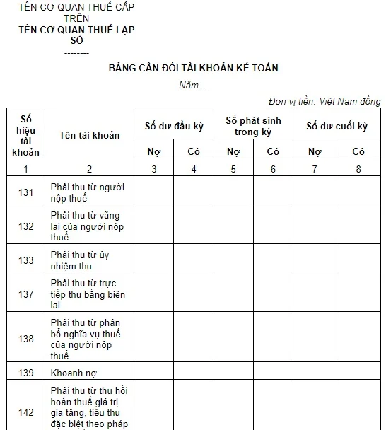 mẫu Bảng cân đối kế toán