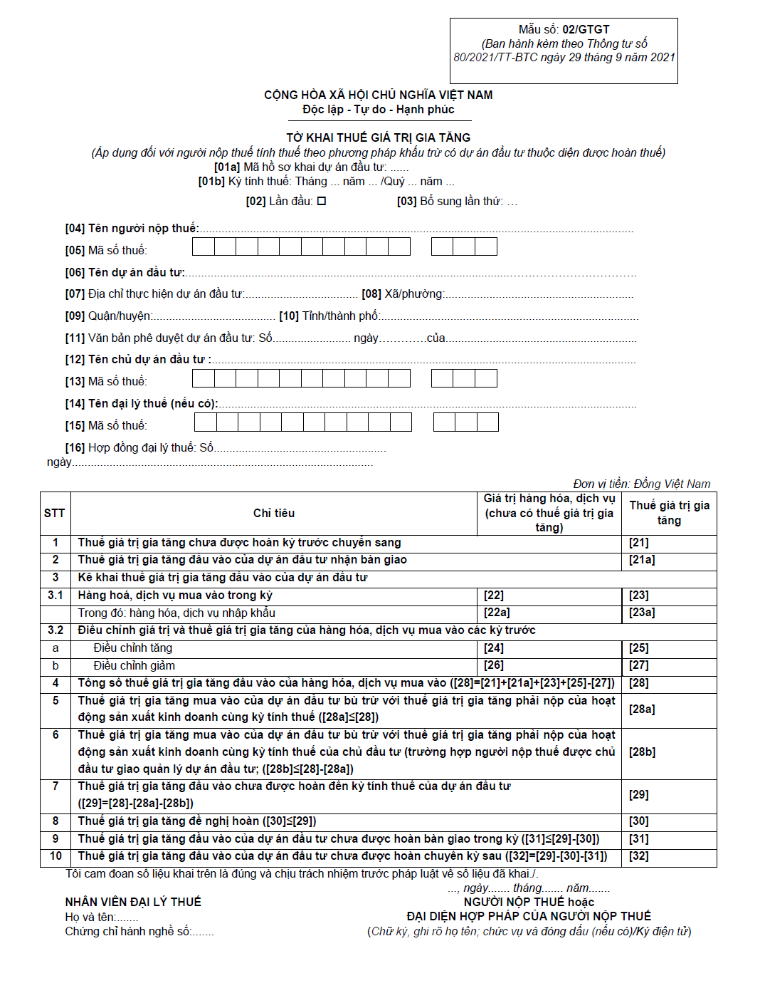 Hướng dẫn lập tờ khai mẫu số 02/GTGT