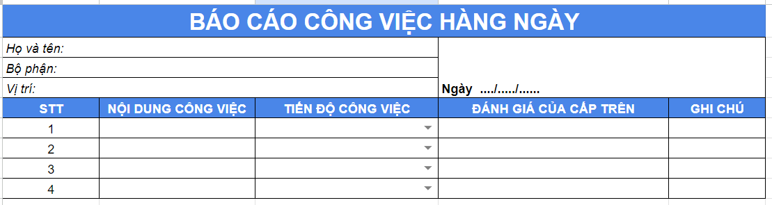 Mẫu báo cáo công việc hàng ngày 