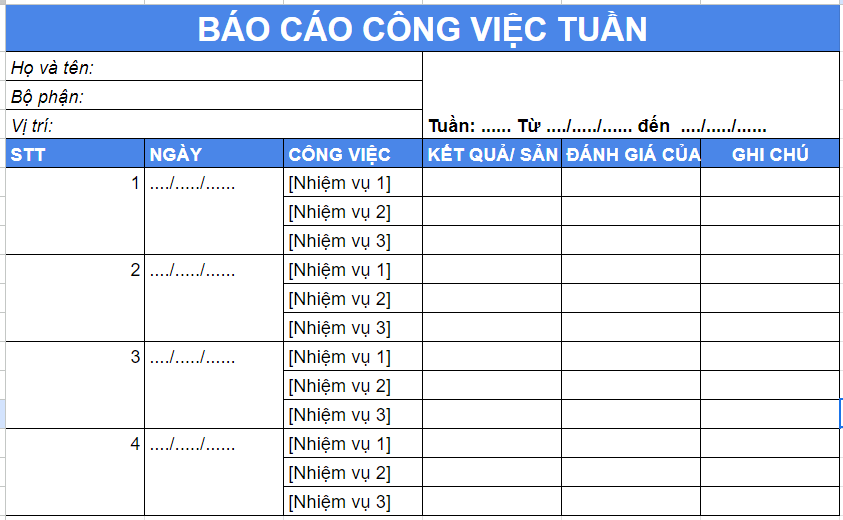 Mẫu báo cáo công việc hàng tuần