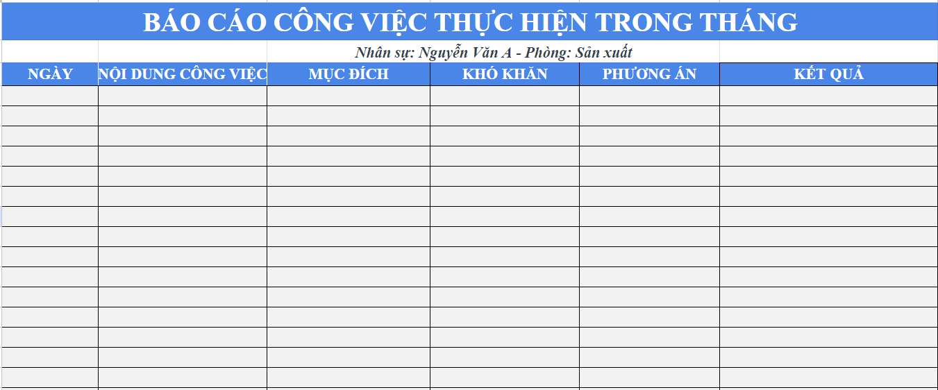 Mẫu báo cáo công việc theo tháng