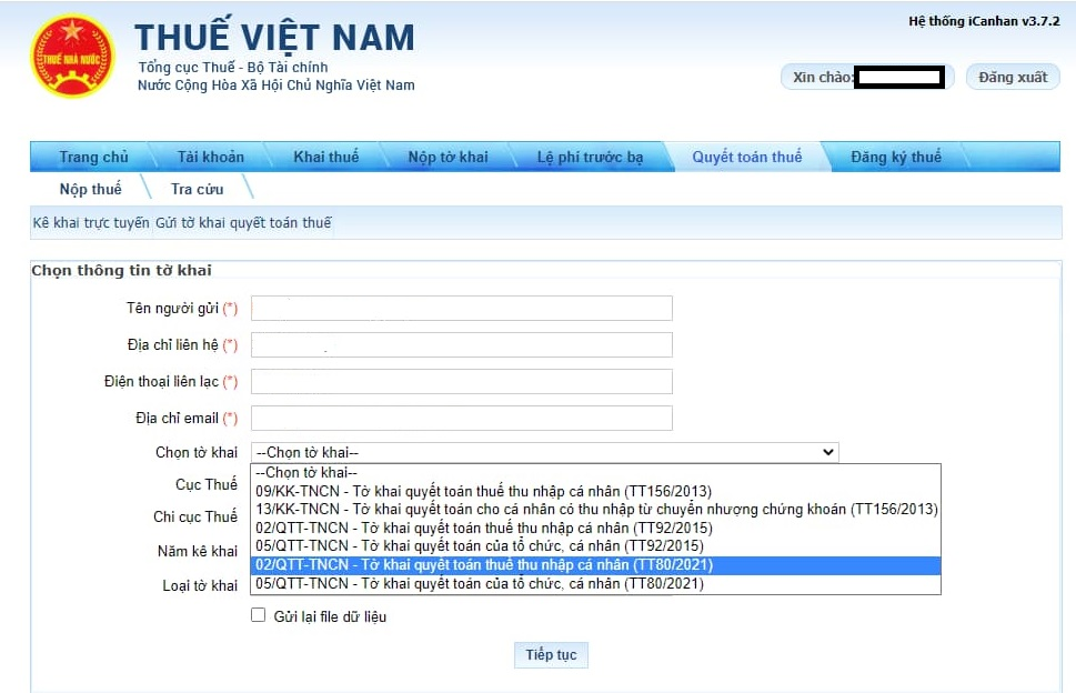 Nộp thông qua cổng thông tin Tổng Cục Thuế