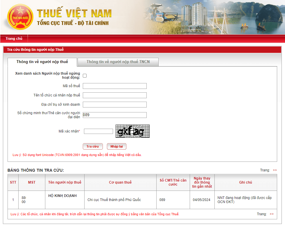 Tra cứu mã số thuế hộ kinh doanh qua Tổng cục Thuế Việt Nam
