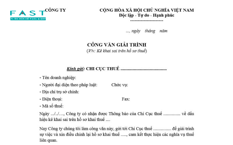 Mau cong van giai trinh thue 5