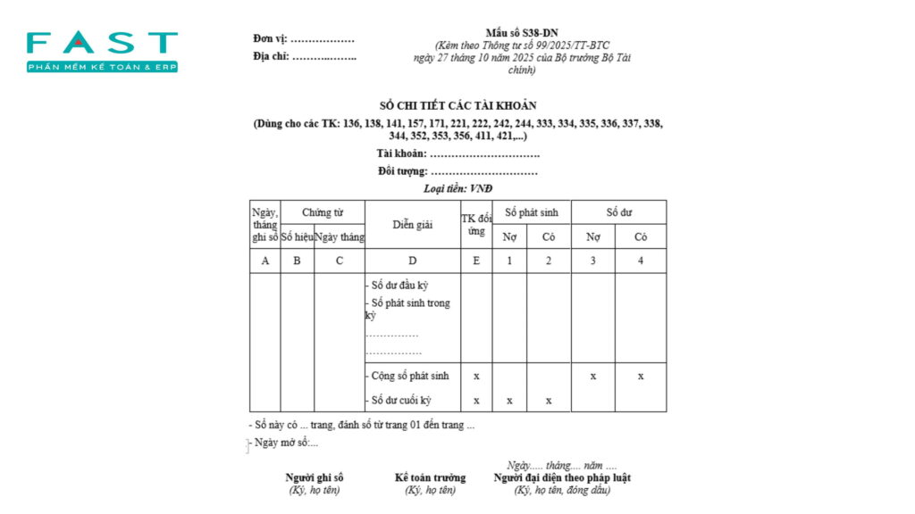 sổ chi tiết các tài khoản thông tư 99