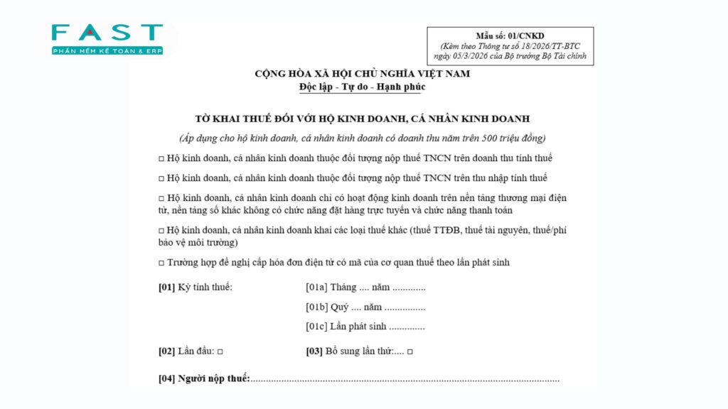 tờ khai thuế hộ kinh doanh