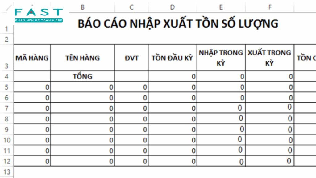 Các cột thông tin cơ bản trong file Excel quản lý kho