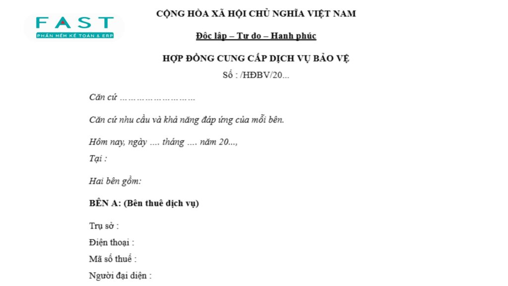 hợp đồng dịch vụ bảo vệ