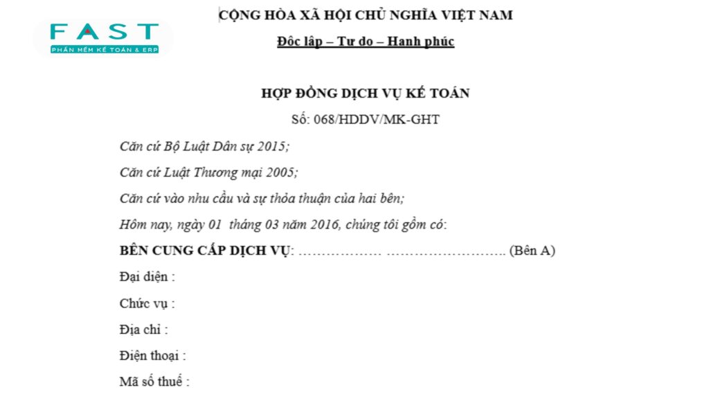 hợp đồng dịch vụ kế toán