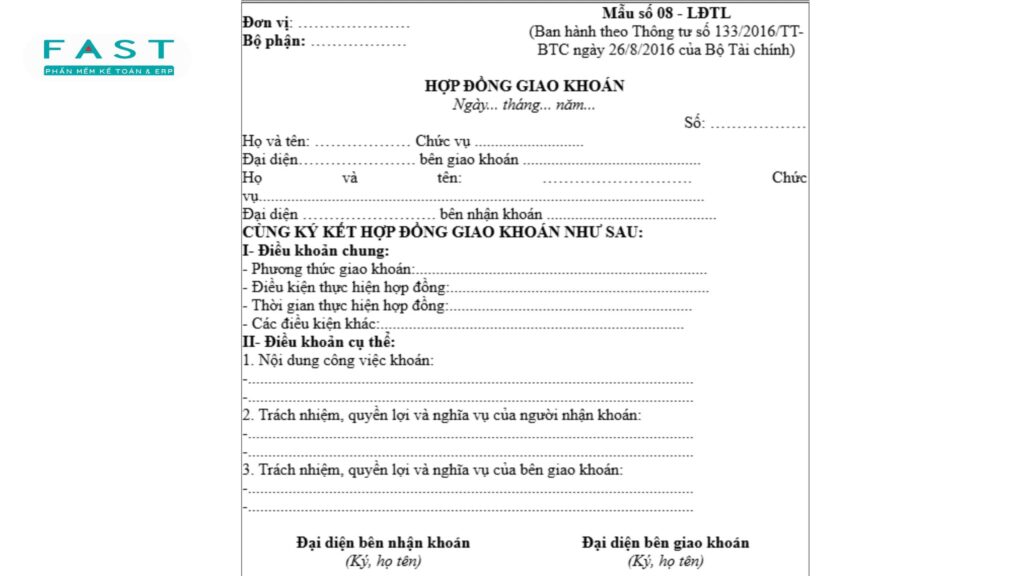 mẫu hợp đồng giao khoán theo Thông tư 133