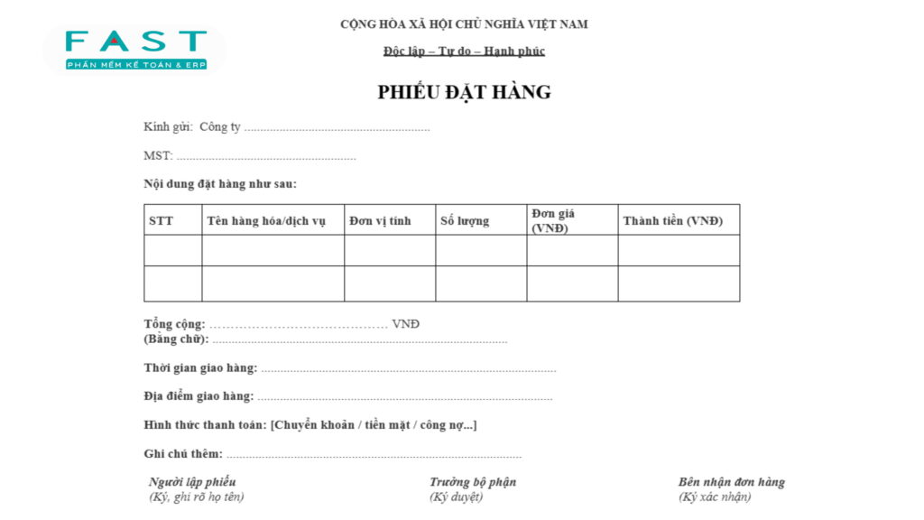mẫu phiếu đặt hàng