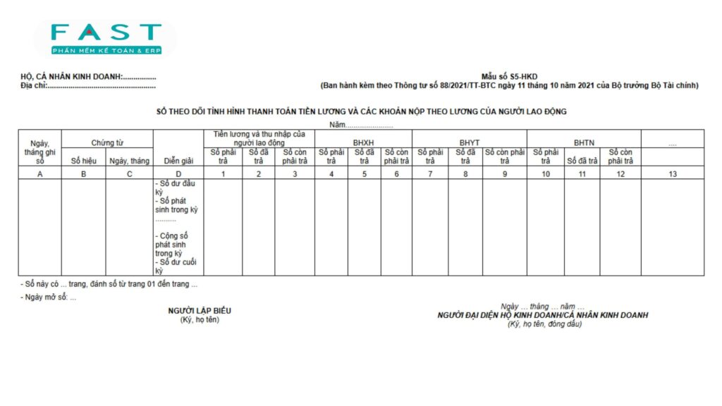 mẫu sổ theo dõi lương