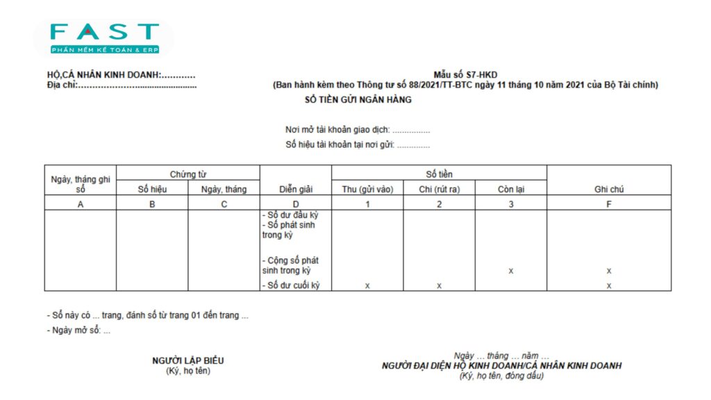 mẫu sổ tiền gửi ngân hàng