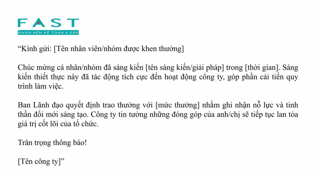 Mẫu thông báo khen thưởng sáng kiến