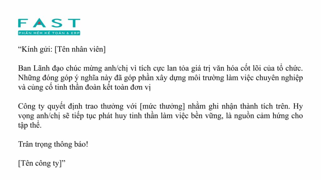 Mẫu thông báo khen thưởng thành tích chuyên cần