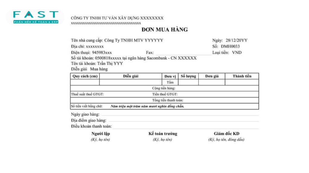 nội dung đơn đặt hàng