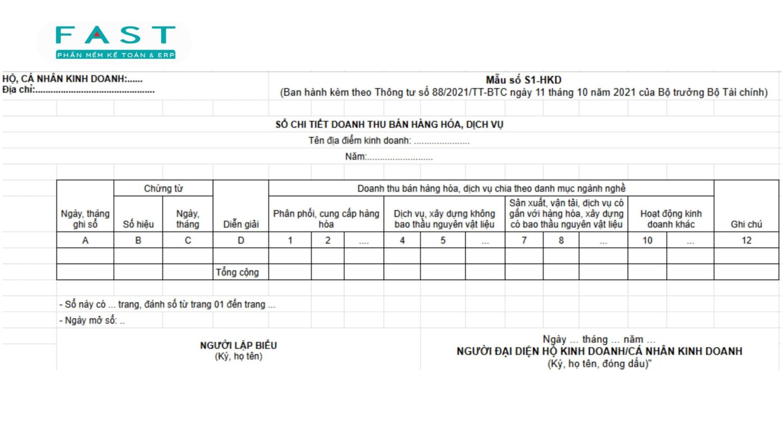 Mẫu sổ chi tiết doanh thu bán hàng hóa, dịch vụ