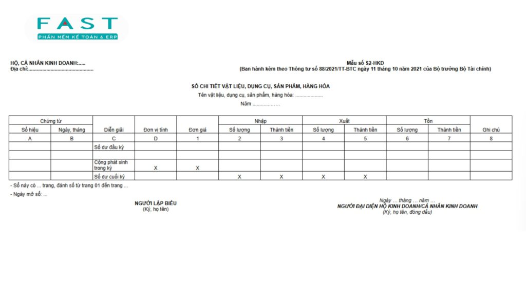 sổ chi tiết sản phẩm hàng hoá