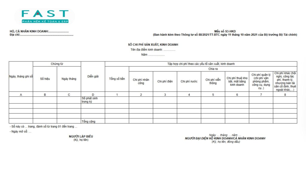 sổ chi tiết sản xuất kinh doanh