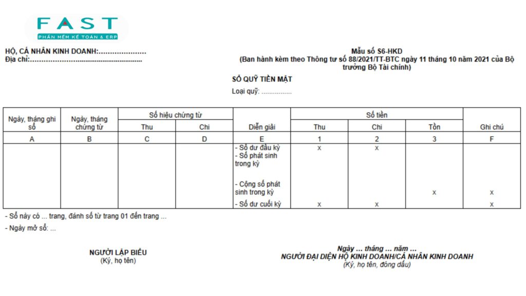sổ quỹ tiền mặt