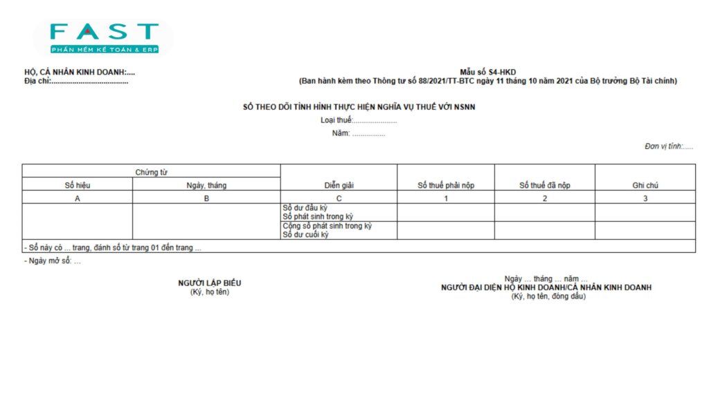 sổ theo dõi tình hình thực hiện nghĩa vụ thuế