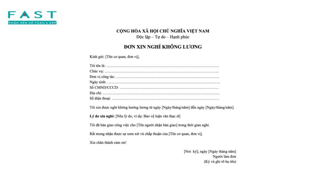 mẫu đơn xin nghỉ không lương của cán bộ công chức
