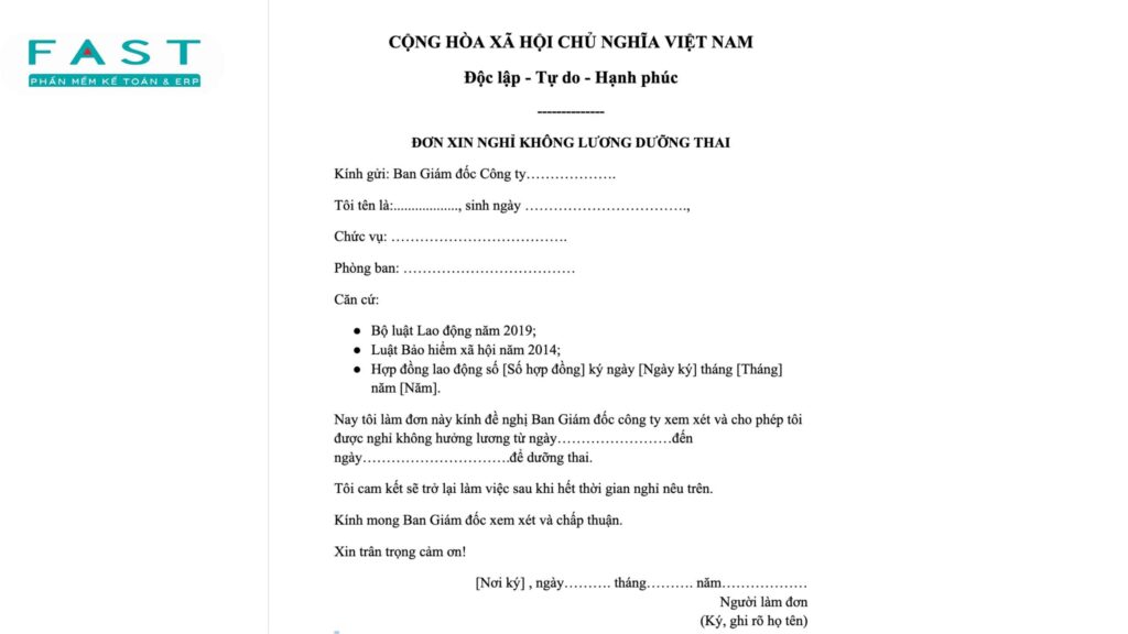 mẫu đơn xin nghỉ để dưỡng thai