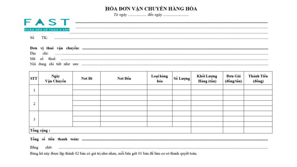 mẫu hoá đơn vận chuyển