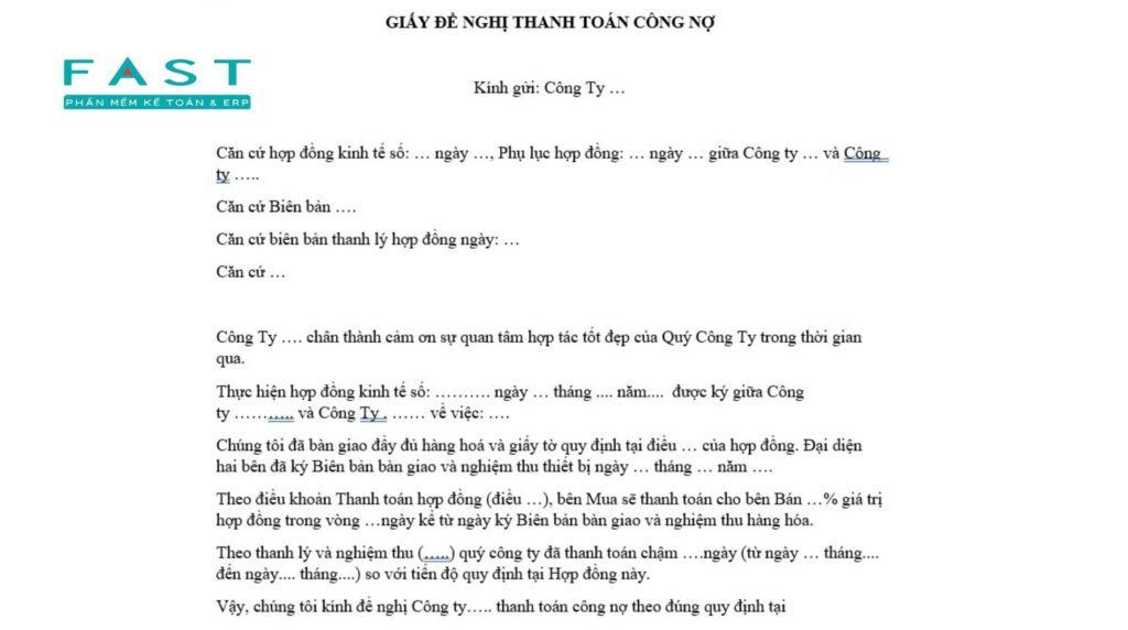 giấy đề nghị thanh toán công nợ
