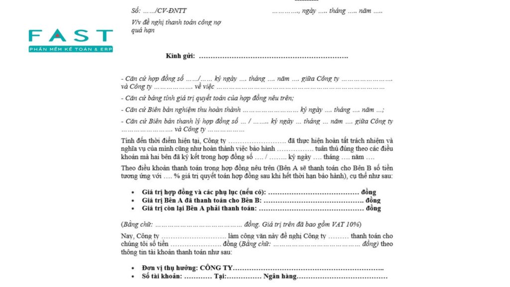 giấy đề nghị thanh toán công nợ quá hạn