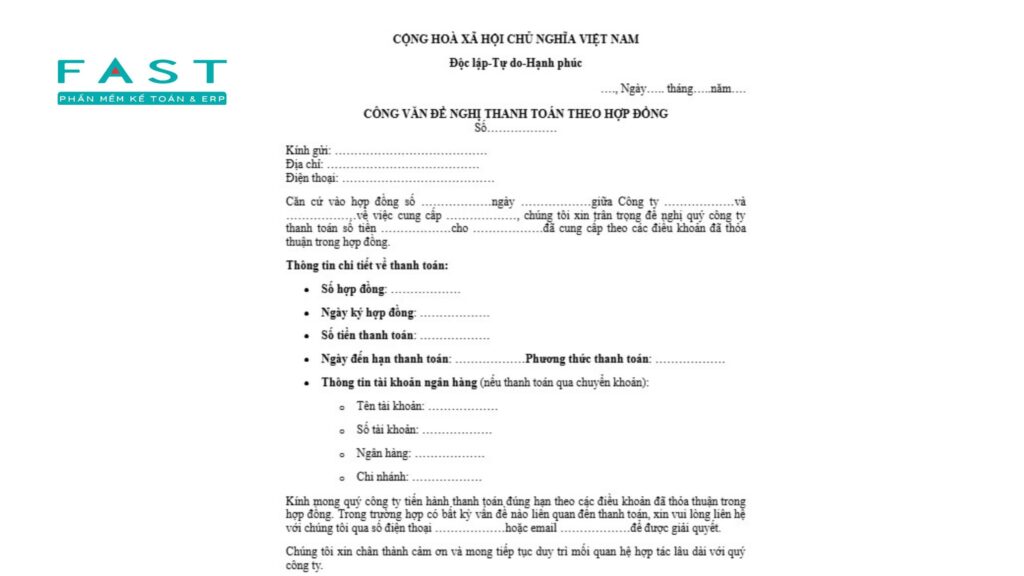 giấy đề nghị thanh toán công nợ theo hợp đồng