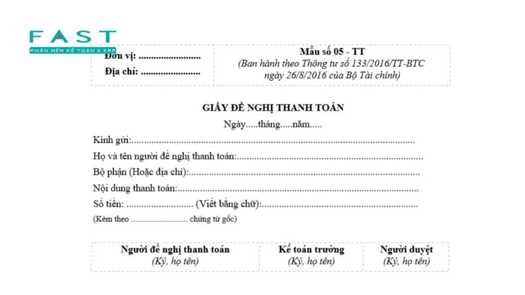 giấy đề nghị thanh toán theo Thông tư 133