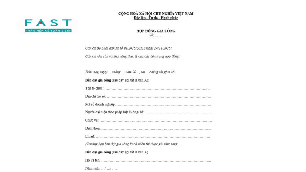 mẫu hợp đồng gia công thực phẩm