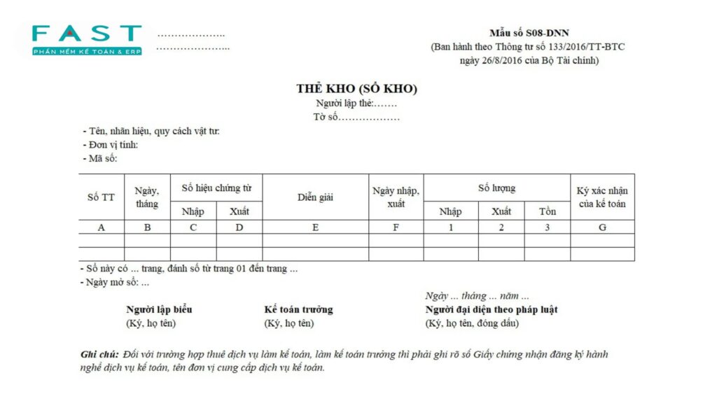 Mẫu thẻ kho theo thông tư 133