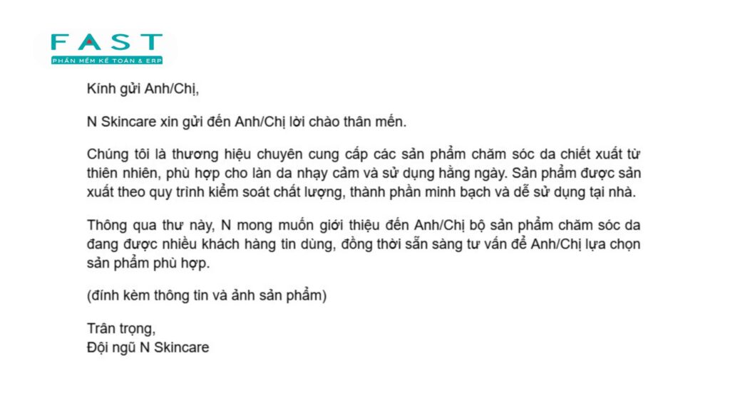 Mẫu thư chào hàng gửi khách hàng B2C