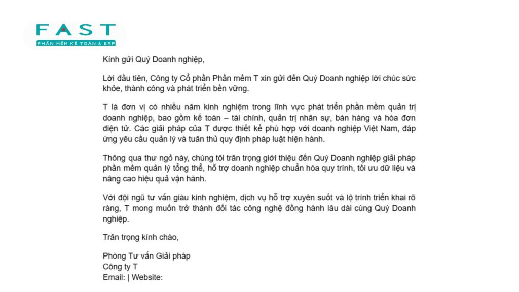 Mẫu thư chào hàng ngành công nghệ - phần mềm