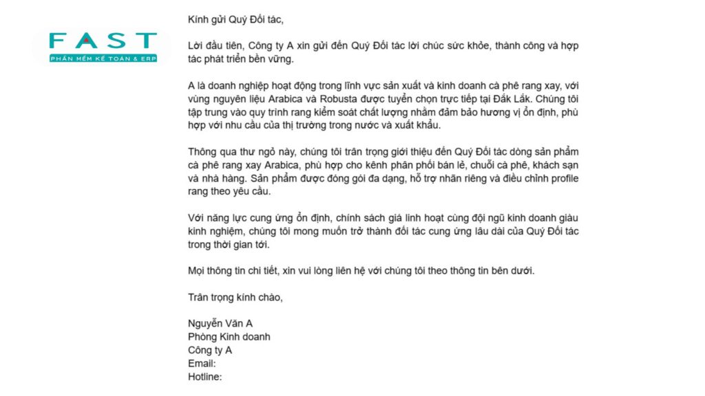 Mẫu thư chào hàng sản phẩm