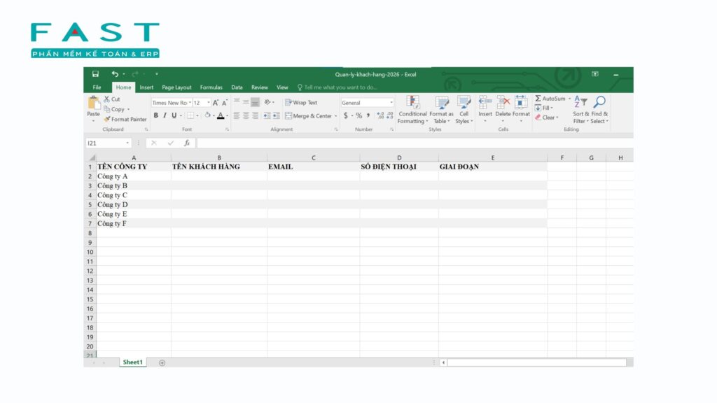 hướng dẫn tạo file quản lý khách hàng bằng excel