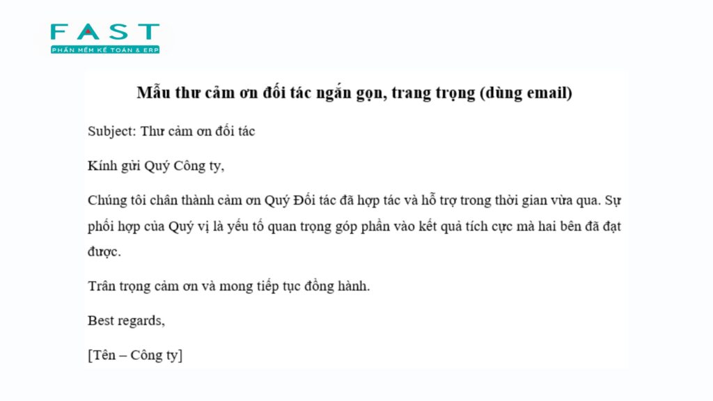 thư cảm ơn đối tác ngắn gọn