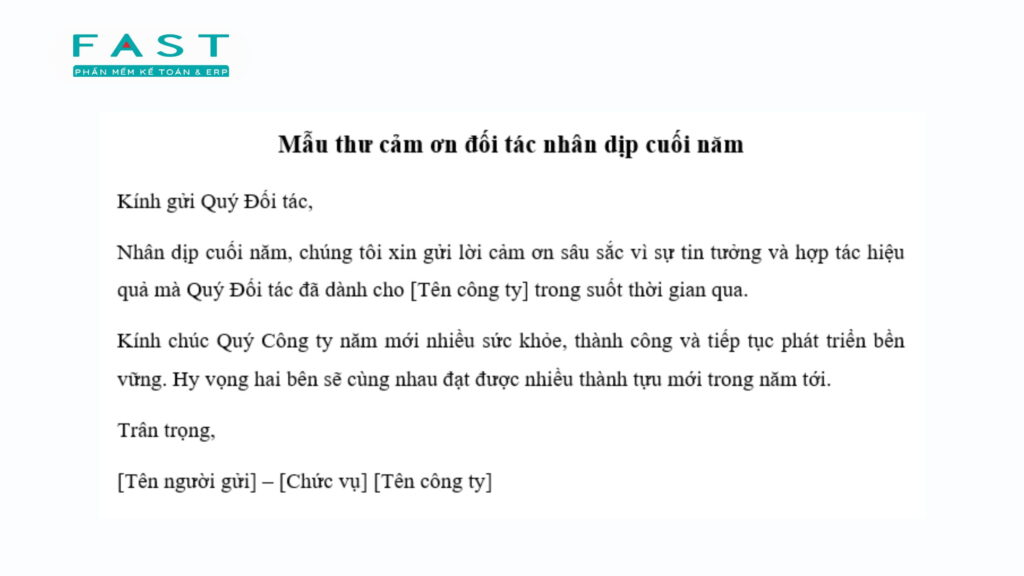 thư cảm ơn đối tác nhân dịp cuối năm