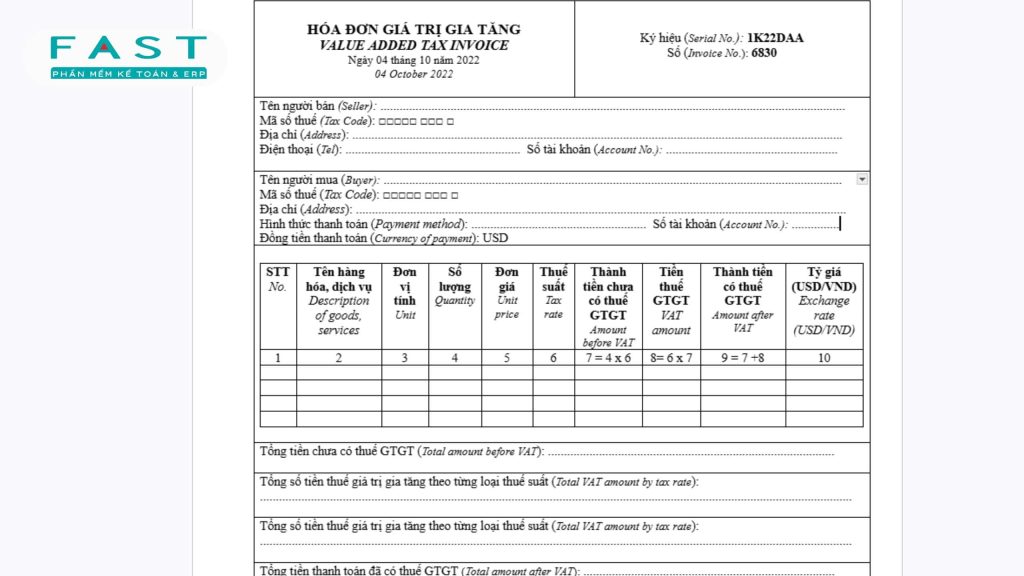 mẫu hoá đơn cho công ty nước ngoài