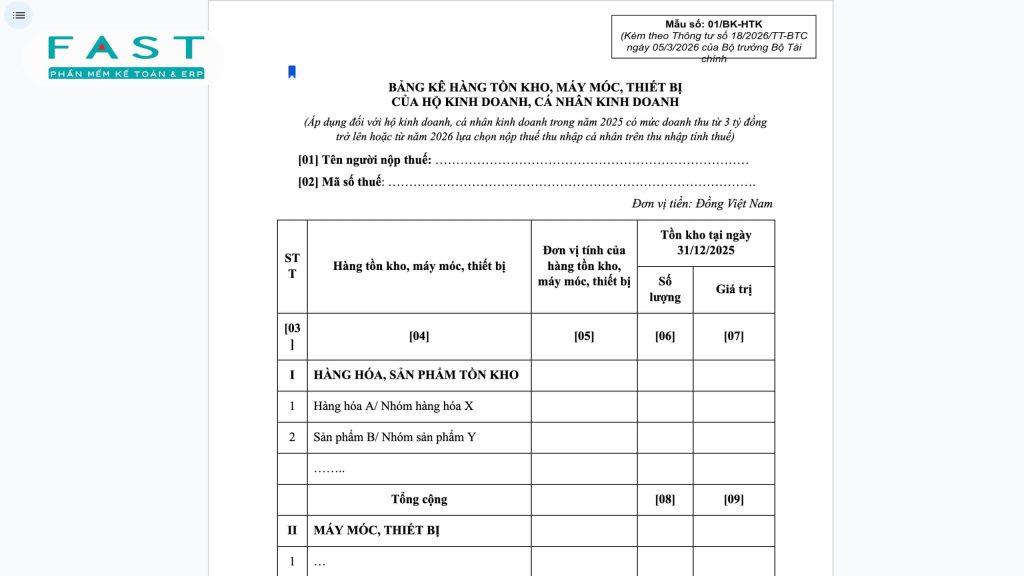 mẫu bảng kê hàng hoá miễn phí