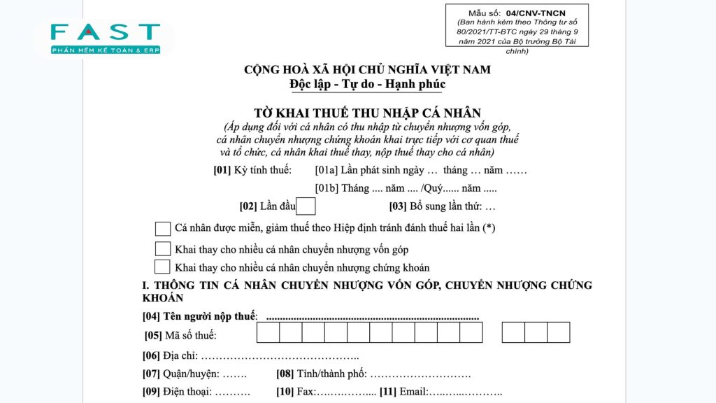 tờ khai thuế tncn