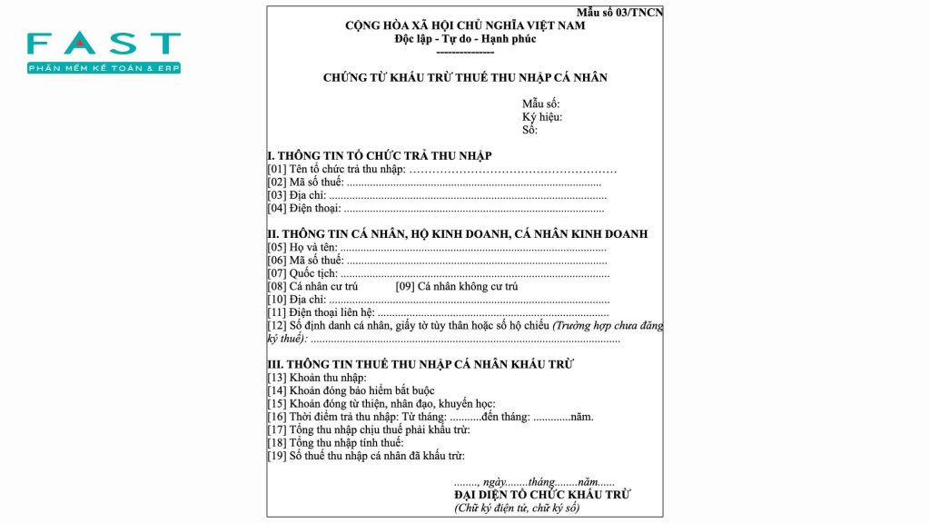 chứng từ khấu trừ thuế tncn