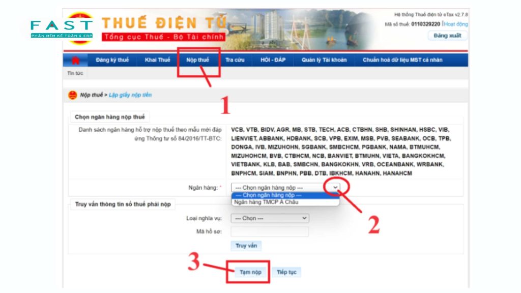 nộp thuế TNDN tạm tính qua trang thuế điện tử